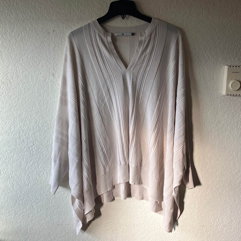 JARBO Cotton Rayon Stripe Knit Heather Pearl Grey V-Neck Poncho Blouse women S/M